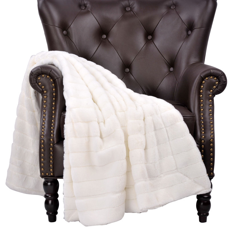 Jeté Super Mink, Blanc brillant, L 60 po x L 80 po