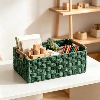 Ensemble de 2 paniers de rangement en osier tissé à la main avec poignées, bacs de rangement en corde de papier naturel pour comptoir, tablette, table, réservoir de toilette, tablette de salle de bain, garde-manger et cadeau