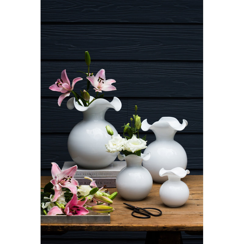 Hibiscus Glass Vase, 5.5" H x 5" W x 5" D - Bud, White
