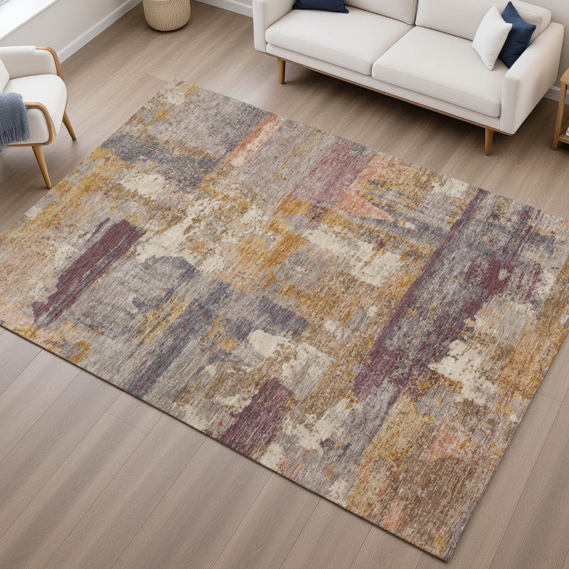 Premium Machine Washable Mayfield AMF2147 abstract Rug, Rust, Rectangle 2'6" x 3'10"
