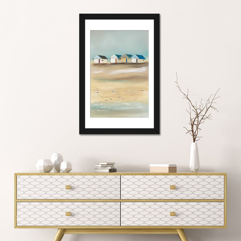 « beach cabanes iv », impression sur toile, H 24 po x l 16 po x P 1 po, Papier d'art encadré noir, Blanc