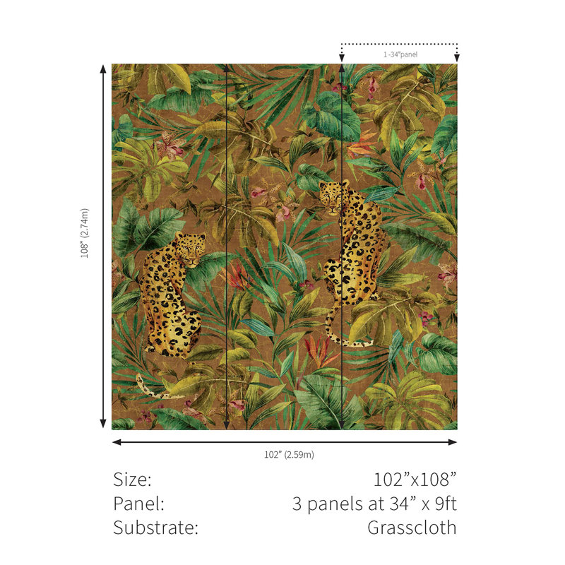 Panneau mural L 9 pi x l 102 po, Bronze doré