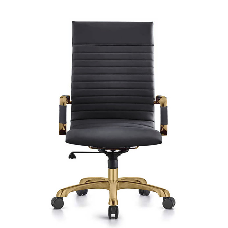 Sorrells High-Back Ergonomic Leather Executive Office Chair with Padded Arms & Chrome Base – Modern Swivel Desk Chair for Home or Conference Room