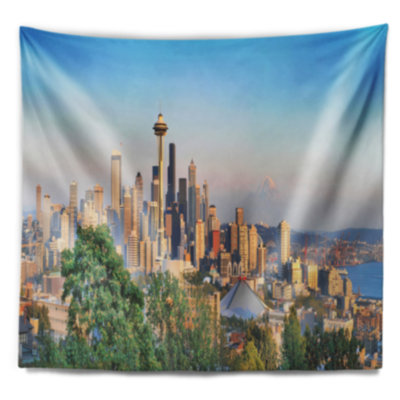 Paysage de seattle skyline panorama au coucher du soleil tapisserie