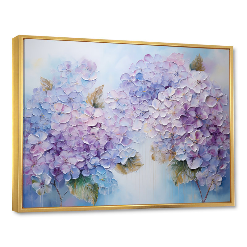 Fleurs d'hirangées mauves paradisiaques I - champ de fleurs, art mural, H 16 po x l 32 po x P 1 po, Cadre flottant doré