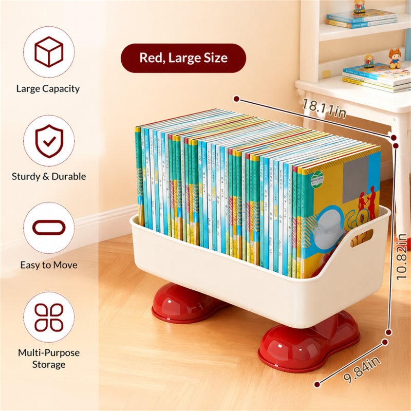 Portable Floor Storage Rack / Under-desk Book Shelf, Red