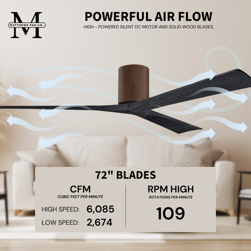 Irene Ceiling Fan, Walnut, 72", Matte Black