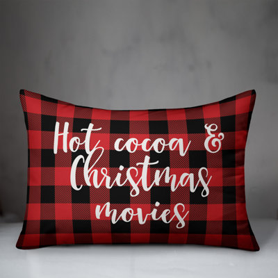  Hot Cocoa and Christmas Movies in Buffalo Check Plaid Lumbar Pillow