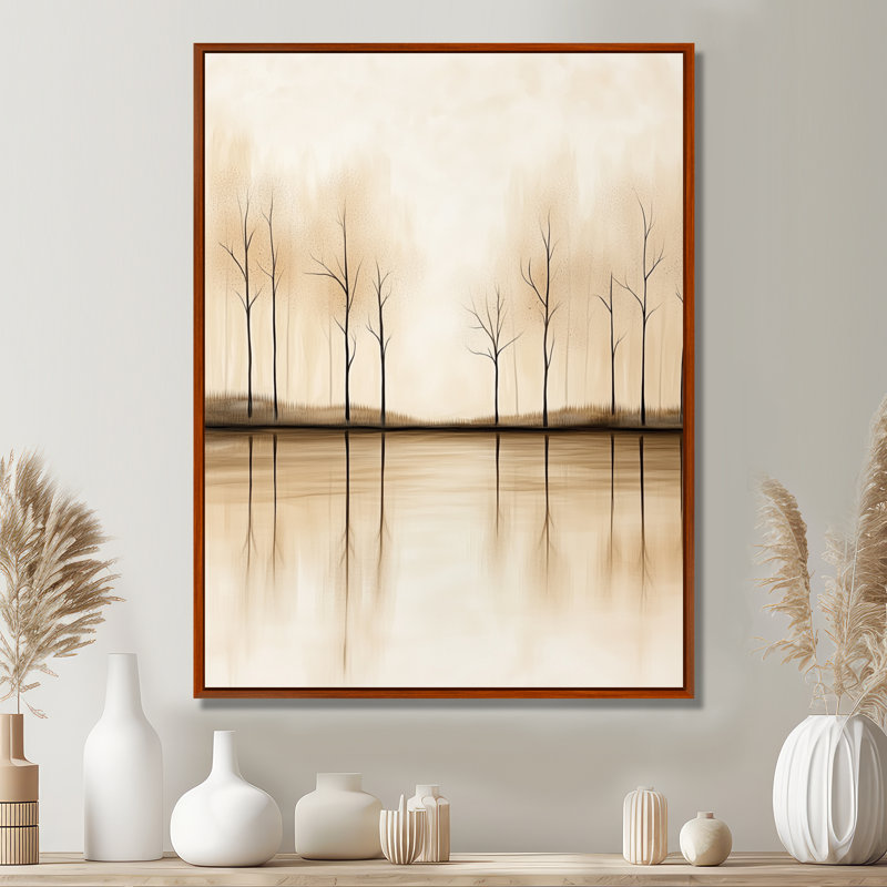 «Lake Reflection», art mural forêt d'automne, Arnaline, H 40 po x l 30 po, Cadre flottant brun