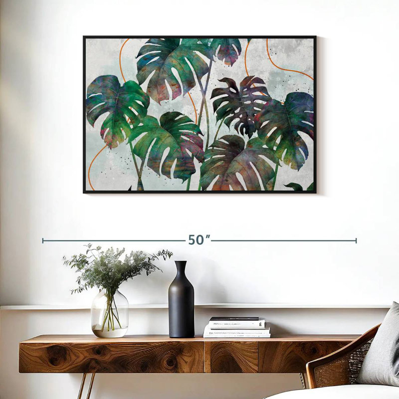Feuilles de Monstera, Cadre flottant noir, 37 po x 25 po