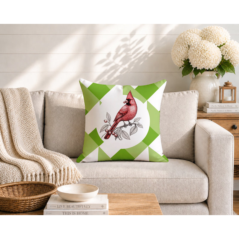 Oreiller réversible intérieur / extérieur Red Cardinal, 16 x 16, Vert printanier