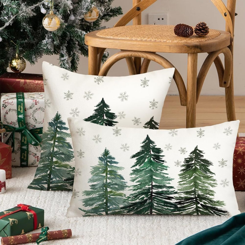 Housse de coussin de Noël décorations flocons de neige arbres de Noël 12 x 20 pouces décorations de taie d'oreiller d'hiver pour canapé de canapé (vert) AA038-12