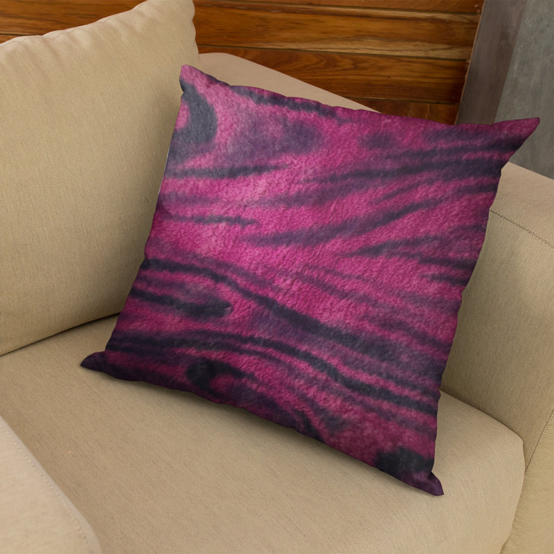 Coussin décoratif en polyester / mélange de polyester, 24 po x 24 po, Fuchsia / noir, Carré