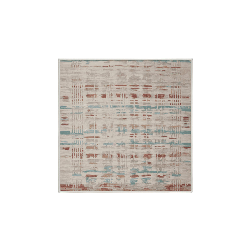 Tapis beige soyeux et moelleux, Carré 6 pi