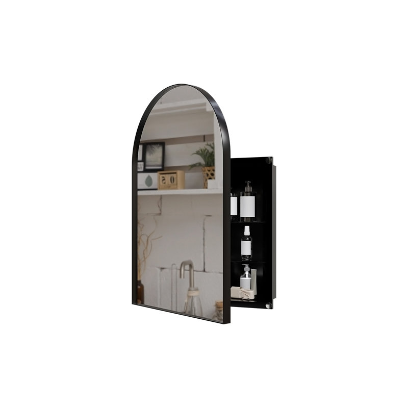 Pharmacie d'angle en métal 18 po avec miroir arqué 18 po x 24 po, Noir