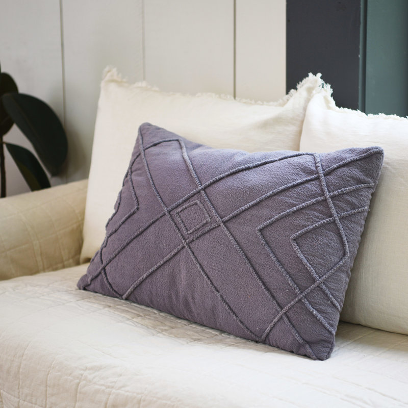 Graphite Embroidered Cotton Geometric Lumbar Pillow