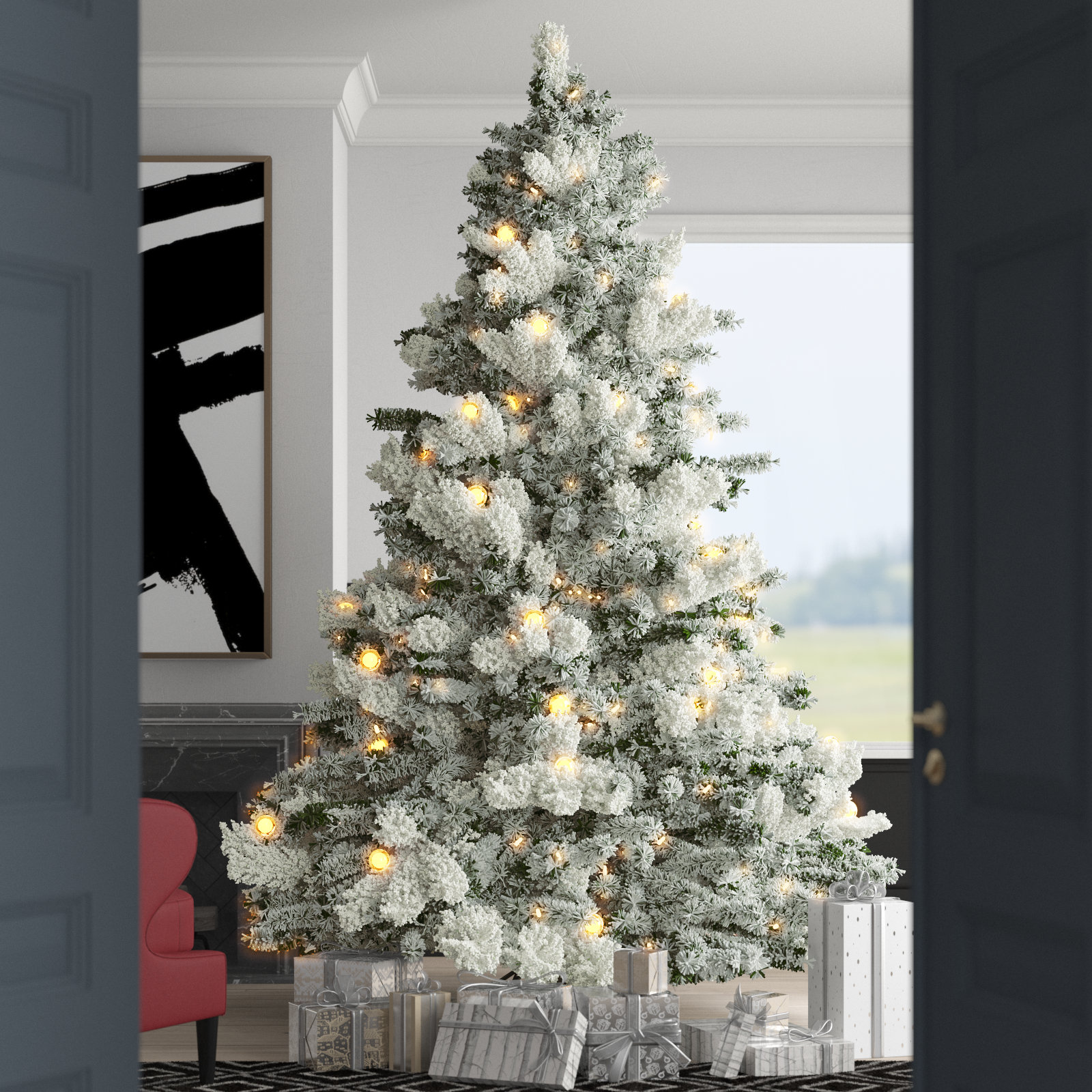 Pine and Pampas Tree with Warm White LED Lights 9 ft by Seasonal