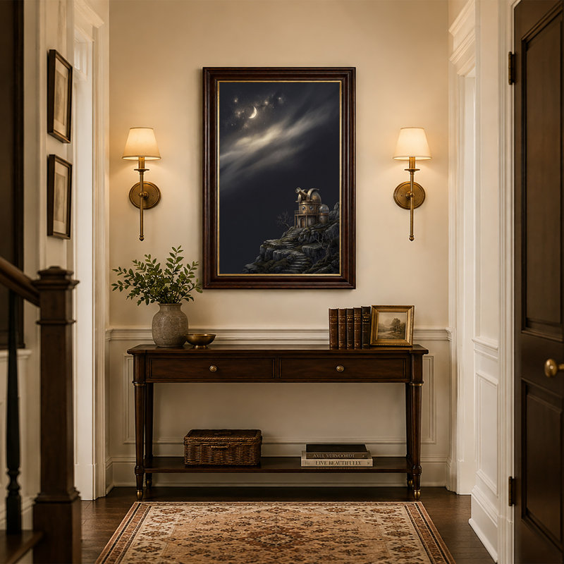 Toile dorée sous la lune étoilée, 24"H x 16"W
