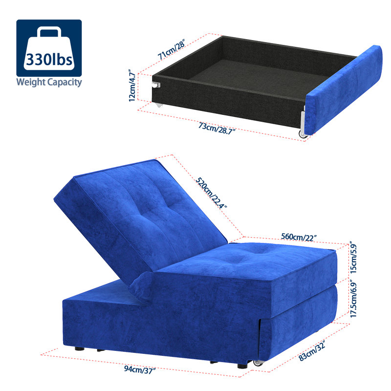 Genji 31.89'' Armless Sofa Bed, Blue Revolution Performance Fabrics