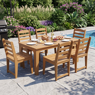 Ensemble de salle à manger 7 pièces avec 6 fauteuils et une table de salle à manger avec trou pour parasol