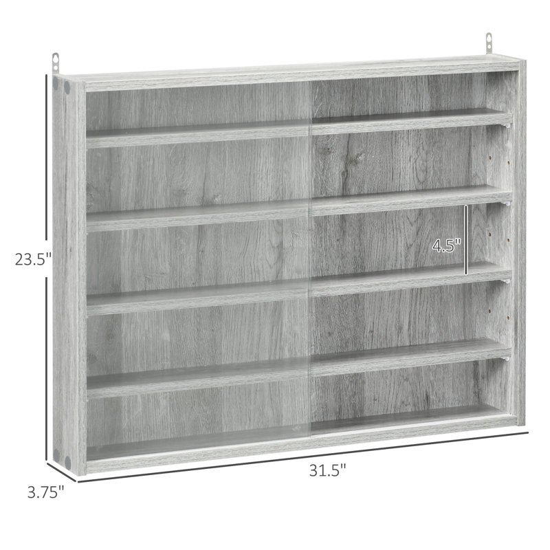 Gray Wood 5-Tier Wall-Mounted Display Cabinet with Glass Doors