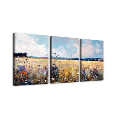 Wall Art For Bedroom Canvas Wall Decor For Living Room Field Scenery Wall Paintings Abstract Pictures Office Decorations Framed Prints Artworks Modern Bathroom Room Home Decor 3 Piece