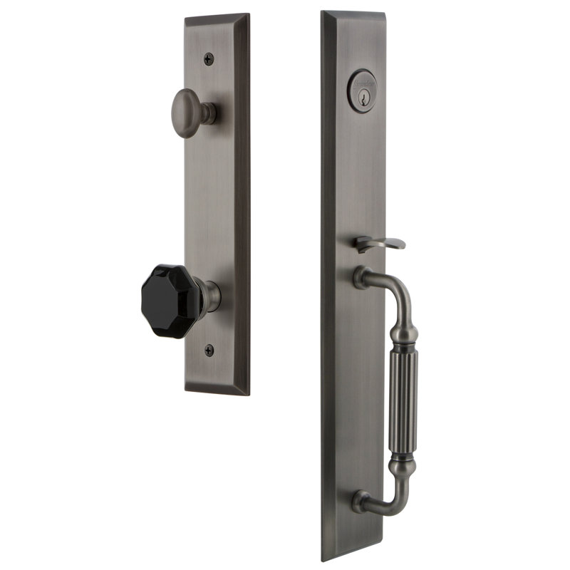 5th Avenue Complete Inactive Dummy Handleset with Lyon Knob and 5th Avenue Rosette, Antique Pewter