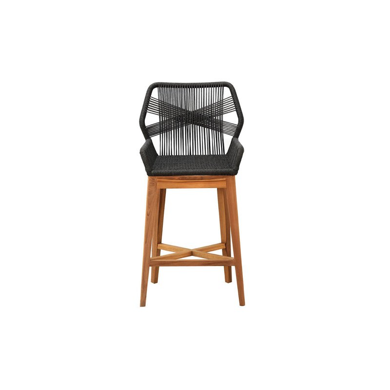 Beverly Outdoor Teak Bar Stool, Black, 30"