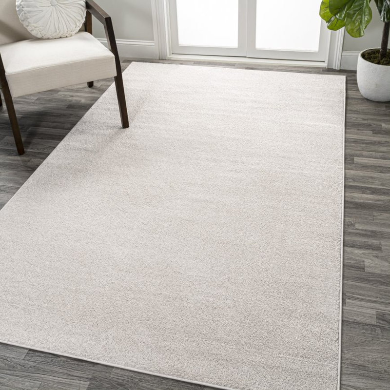 Asala Solid Low-Pile Ivory Rug, Rectangle 8'8" x 12'