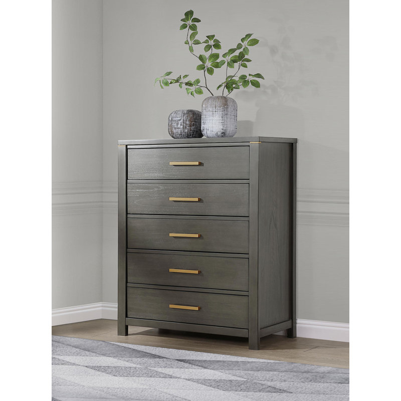 Commode de chambre à 5 tiroirs Gris