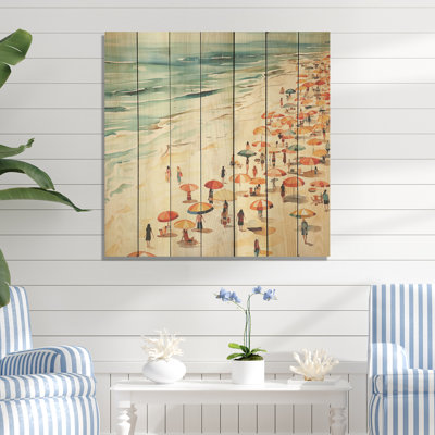 «Beach Day Umbrella Parade IV - Beach People On», reproduction de bois