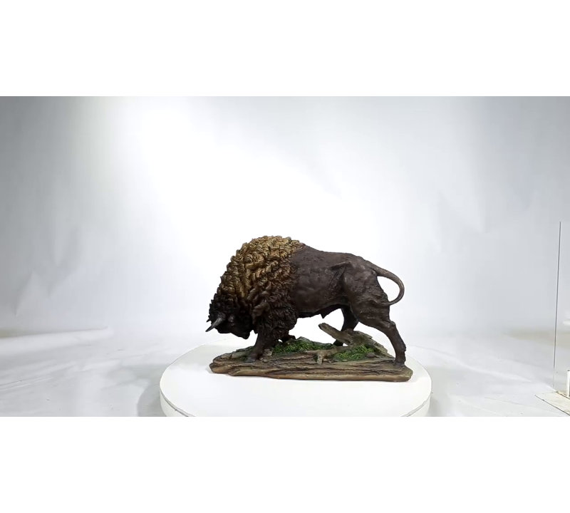 Large Brown Polyresin Bison Head Down Statue