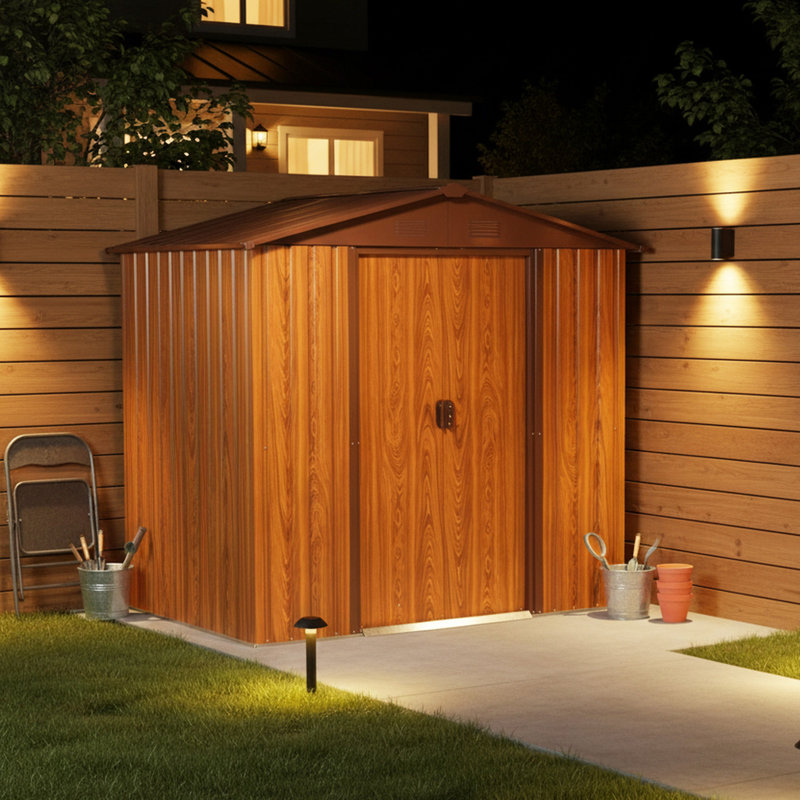 6 ft. x 6 ft. Metal Storage Shed with Sliding Doors, Brown, 63.78" H x 72.44" W x 72.44" D