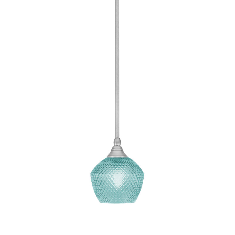 Stem Hung Mini Pendant With 6" Glass, Turquoise