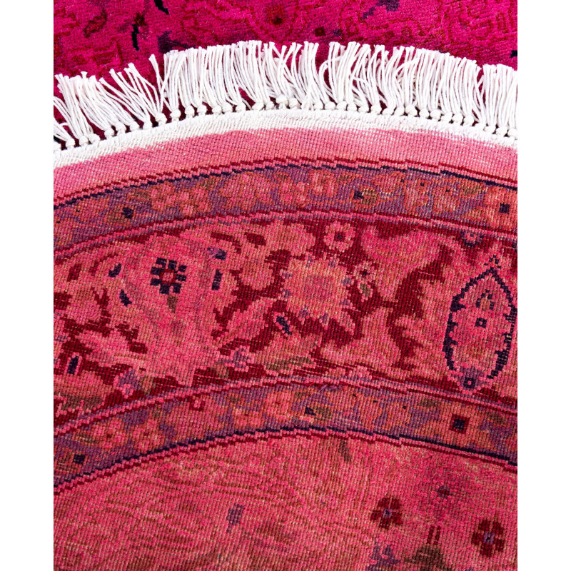Overdyed Hand Knotted Wool Area Rug in Pink