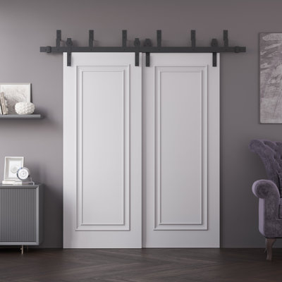 Portes coulissantes de style grange pour placard, 56 x 96 pouces, ROYAL 9811, émail blanc, rails de 6,6 pieds, quincaillerie, bois massif, portes de placard de chambre à coucher