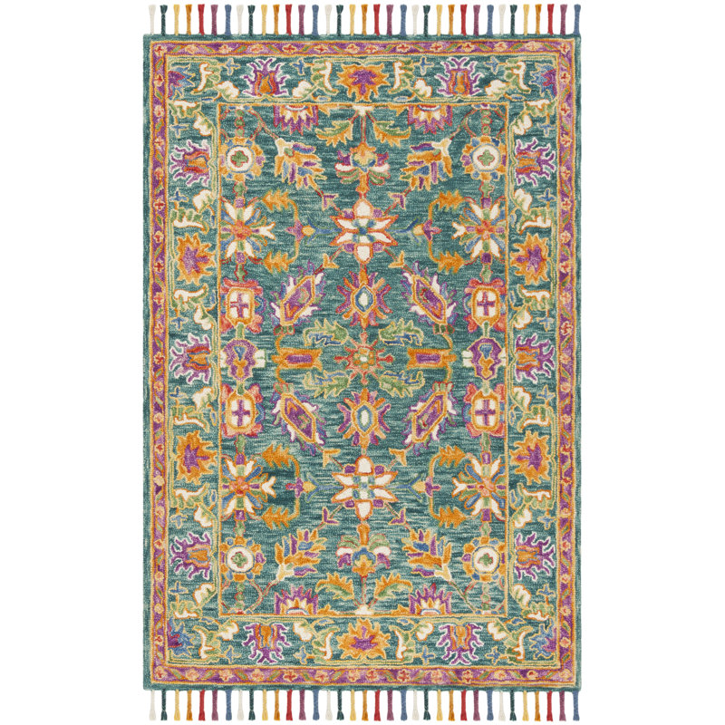 Tapis floral en laine touffeté à la main Vahakn, Rectangle 8 pi x 10 pi