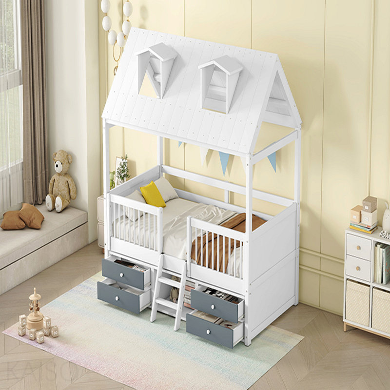 Structure de lit simple en bois, blanc, Twin, White