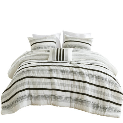 King/ King 7 Piece Comforter And Quilt . Crafted From Microfiber. Provides Exceptional Coziness. Soft Plushy. Stylish Stripe Pattern. Adapts To Different Bedroom Decor. Wrinkle Shrinkage . Simple