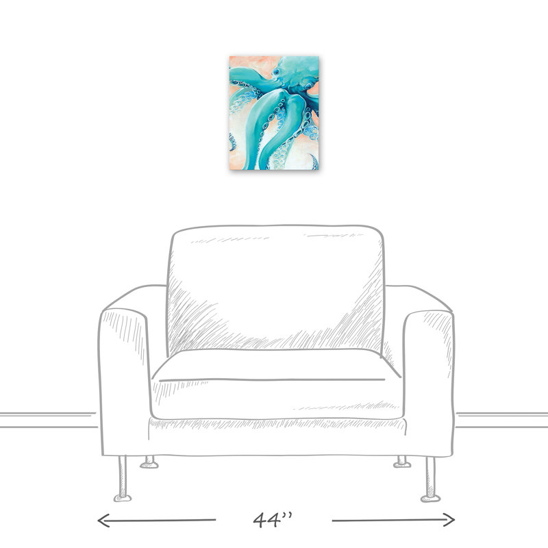 Pieuvre bleue sur toile, H 14 po x l 11 po x P 1,25 po