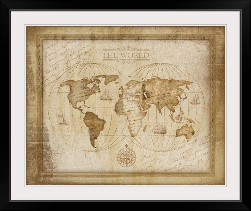« world map » par jennifer pugh, impression, Cadre noir, H 20 po x l 23 po x P 1 po