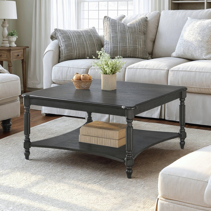 Locke Solid Wood Square Coffee Table, Dark Gray Oak