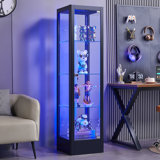 63"H Metal Glass Display Cabinet with Adjustable Shelves and Lights, Lockable Storage Cabinet