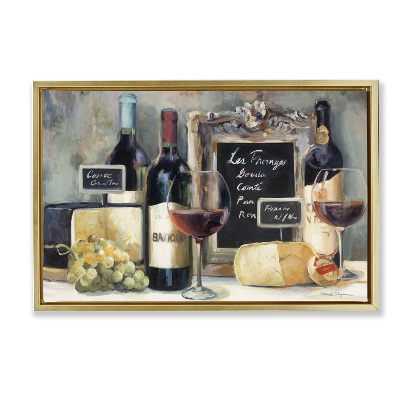 Cadre flottant Parisian Wine & Cheese par Marilyn Hageman, Cadre flottant métallique doré, H 17 po x l 25 po