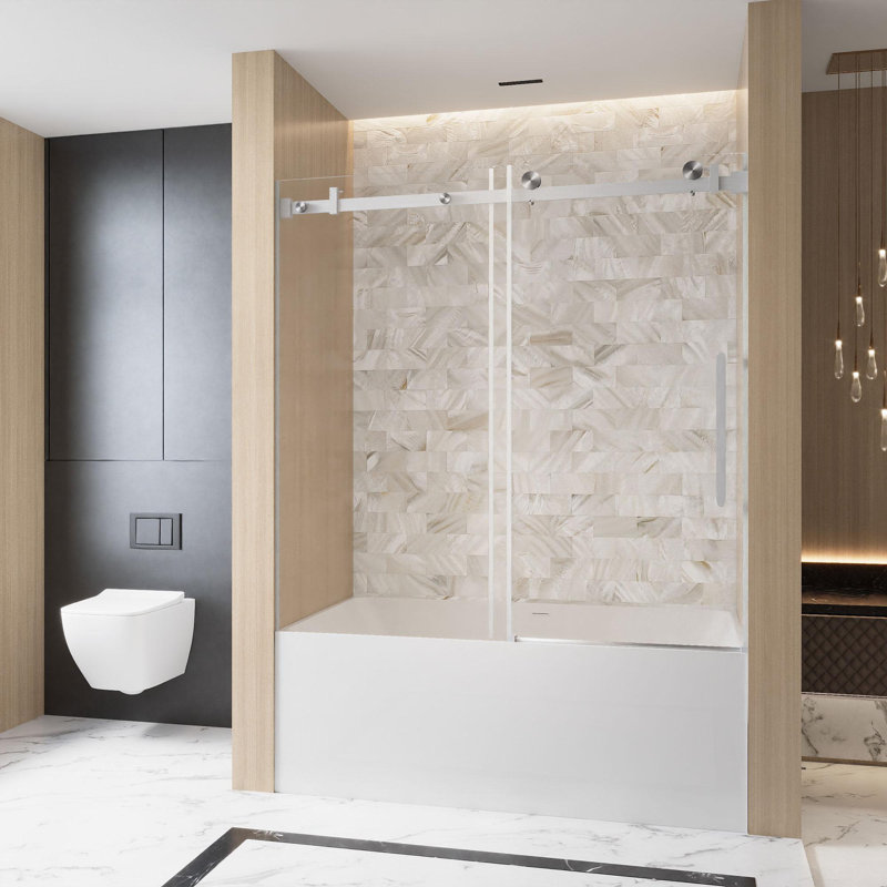 Frameless Single sliding shower door, Brushed Nickel