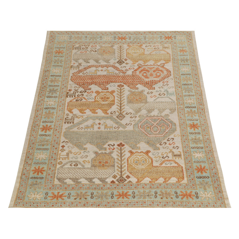 Rug & Kilim’S Tribal Rug In Beige-Brown, Blue And Red Pictorials, Rectangle 4' x 6'