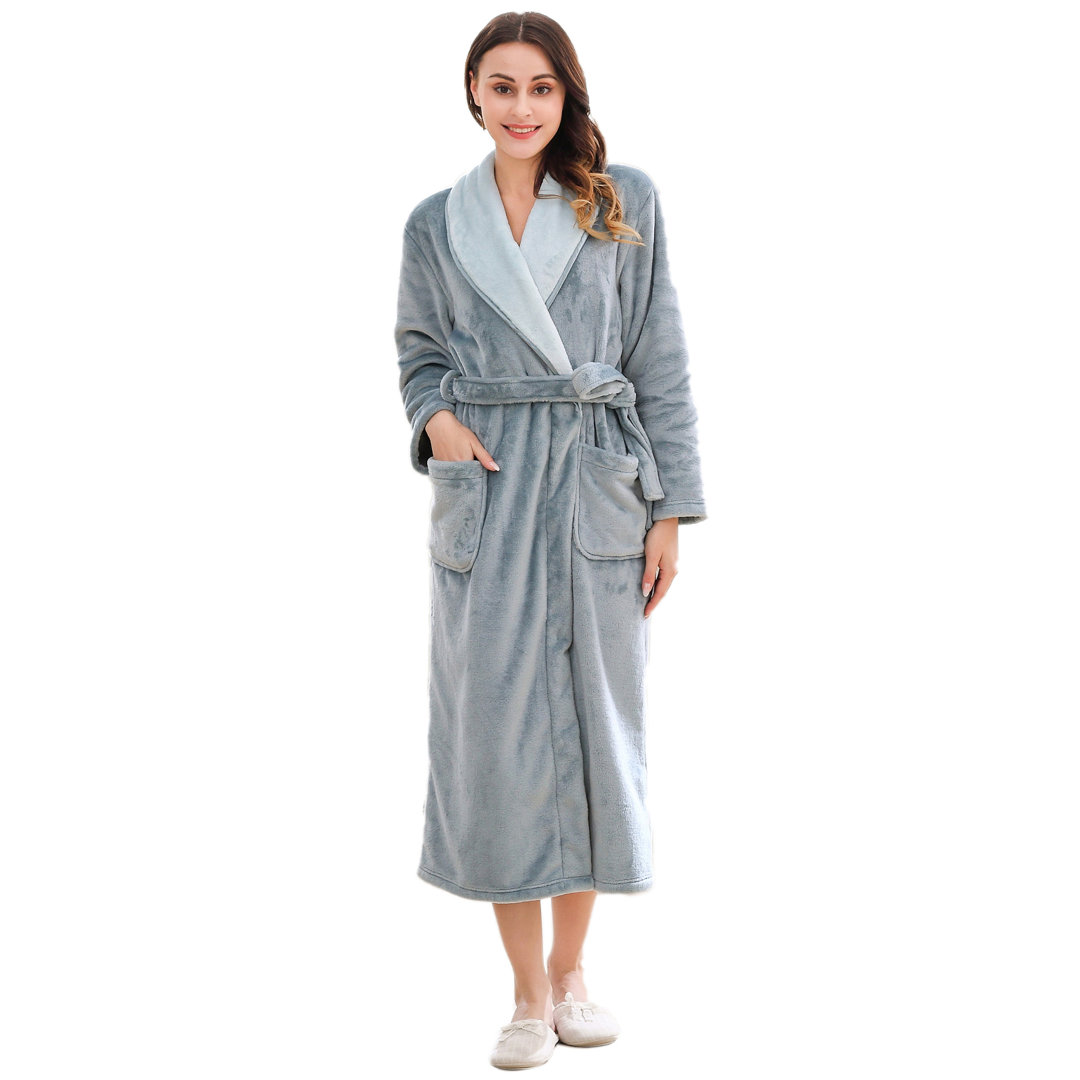 Alwyn Home Women's Long Robe Plush Soft Warm Fleece Elegant Lounger Shawl Collar Style Bathrobe Housecoat Sleepwear For Ladies RHW2884-D-L Nude in , M Alwyn Home 