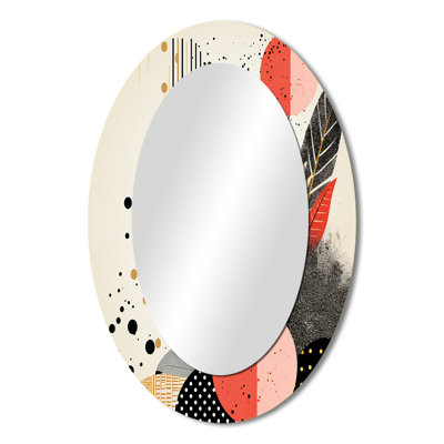 Vintage Pink Gold Minimal Geometrics III - Pink Modern Oval Wall Mirror