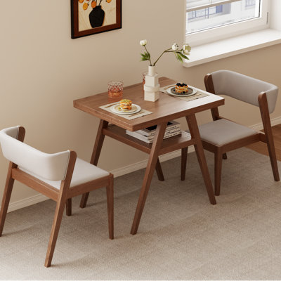 Ensemble de salle à manger en bois massif 3 pièces, rangement ouvert sous la table et chaises empilables à niveaux pour petits espaces
