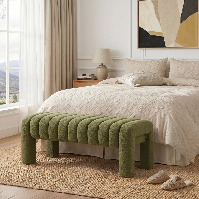 Banc rembourré sans dossier Oyan, Boucle verte, H 17 po x l 43,3 po x P 17,3 po